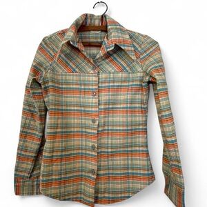 JCPenney Fashions Women's M Vintage 1970s Plaid Button-Up Western 70s Shirt